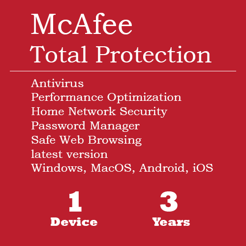 McAfee Total Protection 2022 | 1 Device, 3 Year | Antivirus Internet Security Software | Password Manager & Dark Web Monitoring Included | PC/Mac/Android/iOS | Email Delivery